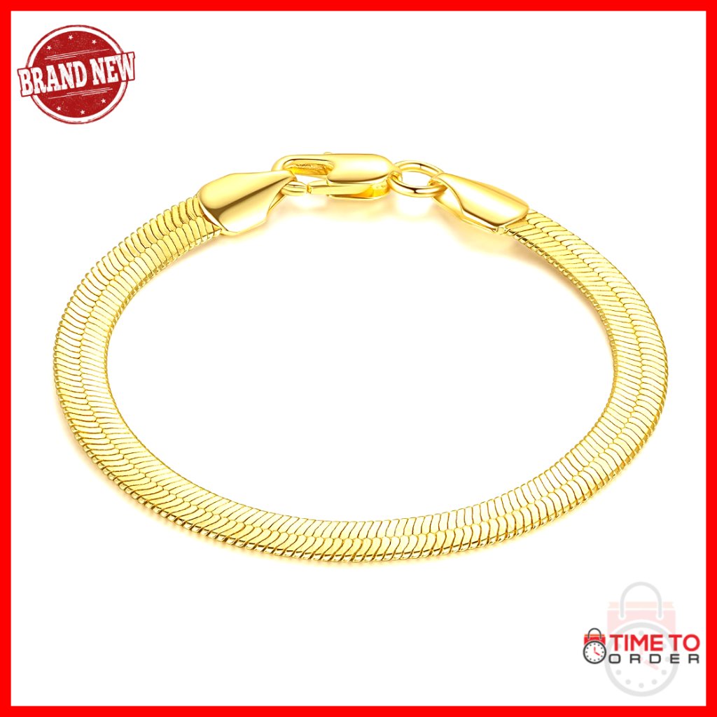 14k Gold Plated Snake Chain Bracelet, Unisex, Lobster Clasp, 6.5-9in